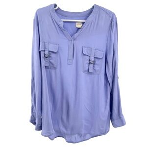 Chico’s L blue purple rayon popover top office lightweight business casual